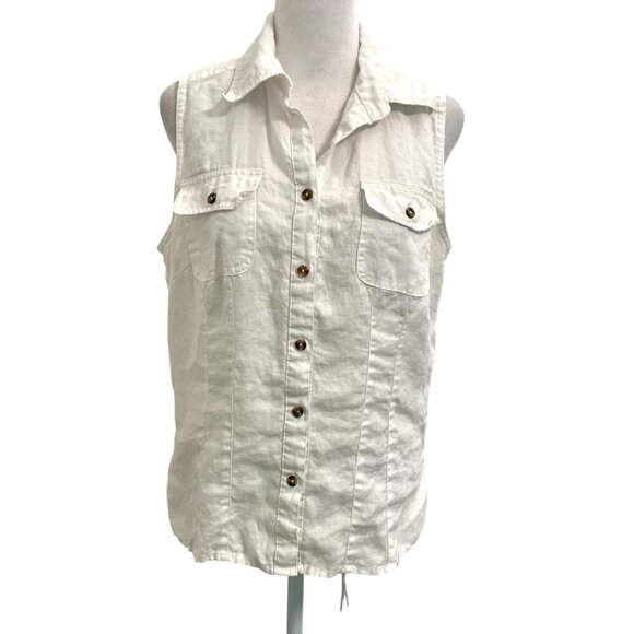 Edward 100% Linen Sleeveless Tank Top Blouse Shirt Coastal White size Large - Picture 1 of 4